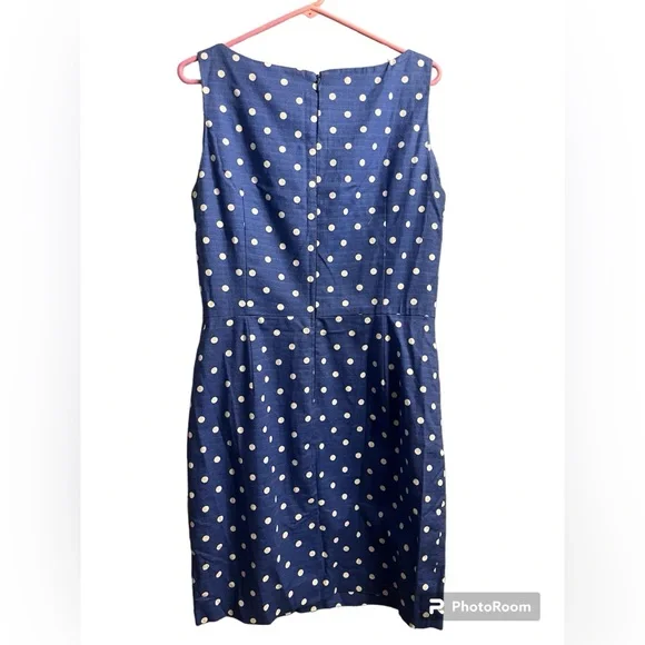 Ralph Lauren chaps Blue Polka Dot Mini Dress Pleated Pocket Sleeveless size 14 - Picture 3 of 9